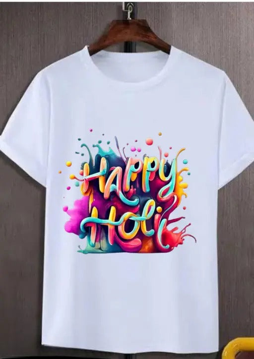 HAPPY HOLI WHITE PRINBTEDE T SHIRT FOR ALL KIDS