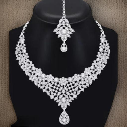 Rhodium Plated Necklace Set With Mangtikka