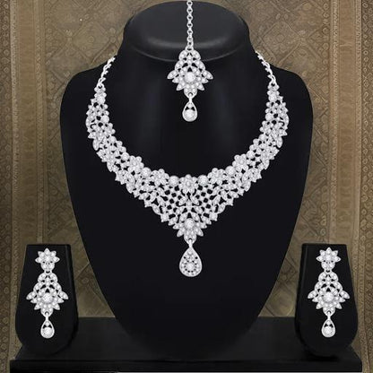 Rhodium Plated Necklace Set With Mangtikka