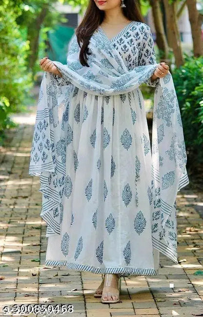 anarakali kurti dupatta blue women dress