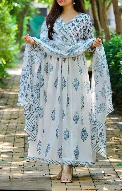 anarakali kurti dupatta blue women dress